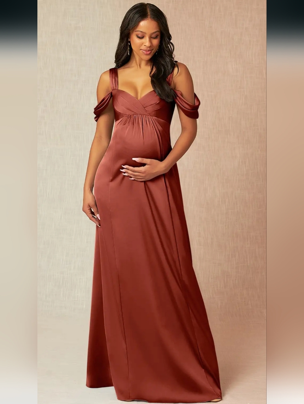 NWT Azazie Maternity Off-The-Shouler Stretch Satin Dress Size 6